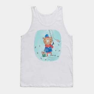 Fishing Bear cartoon Tank Top